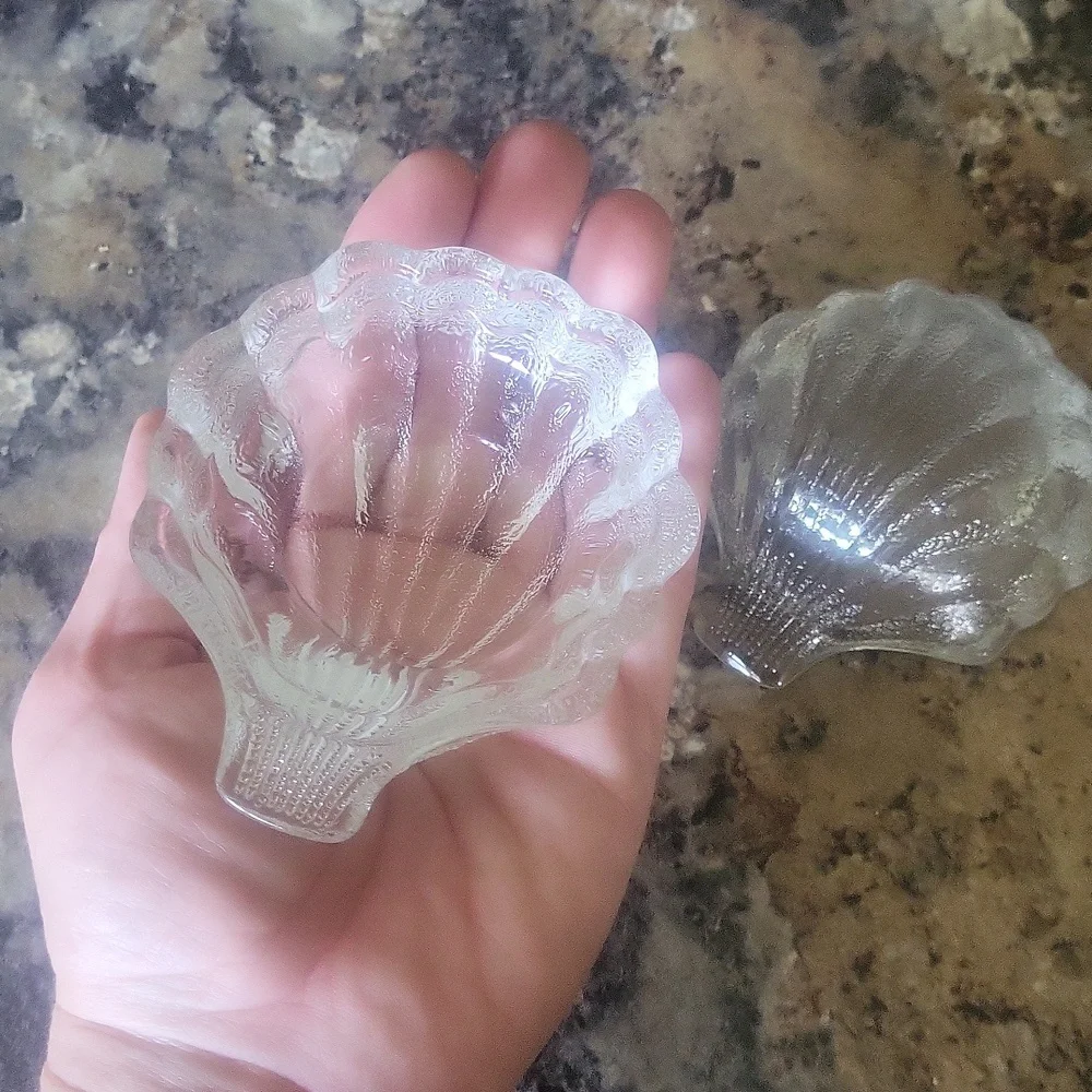 Glass Shell Trinket Dish Pair of Two